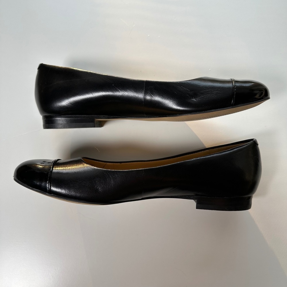 Trotters Black Leather Cap-Toe Ballet Flat Sz 6.5N Classic Office Comfort - Picture 4 of 8